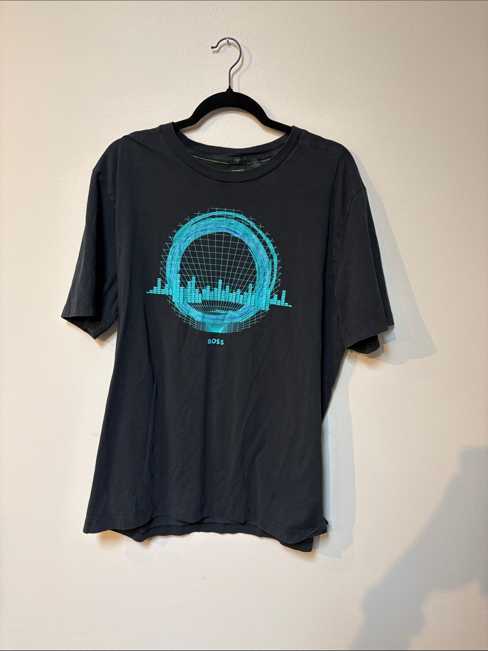 BOSS Black Short-Sleeve Tee with Teal Circular Graphic